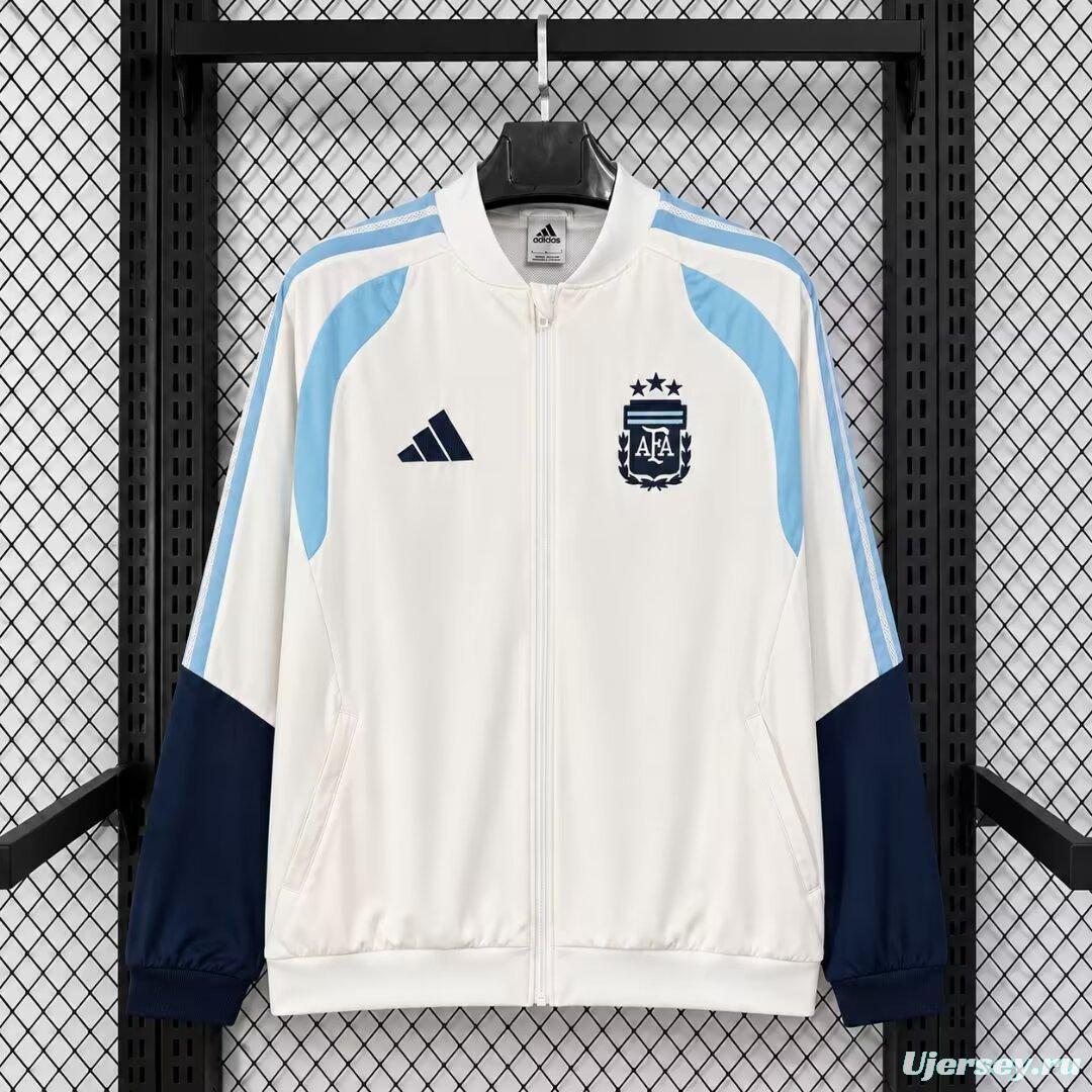 2026 Argentina White Full Zipper Windbreaker