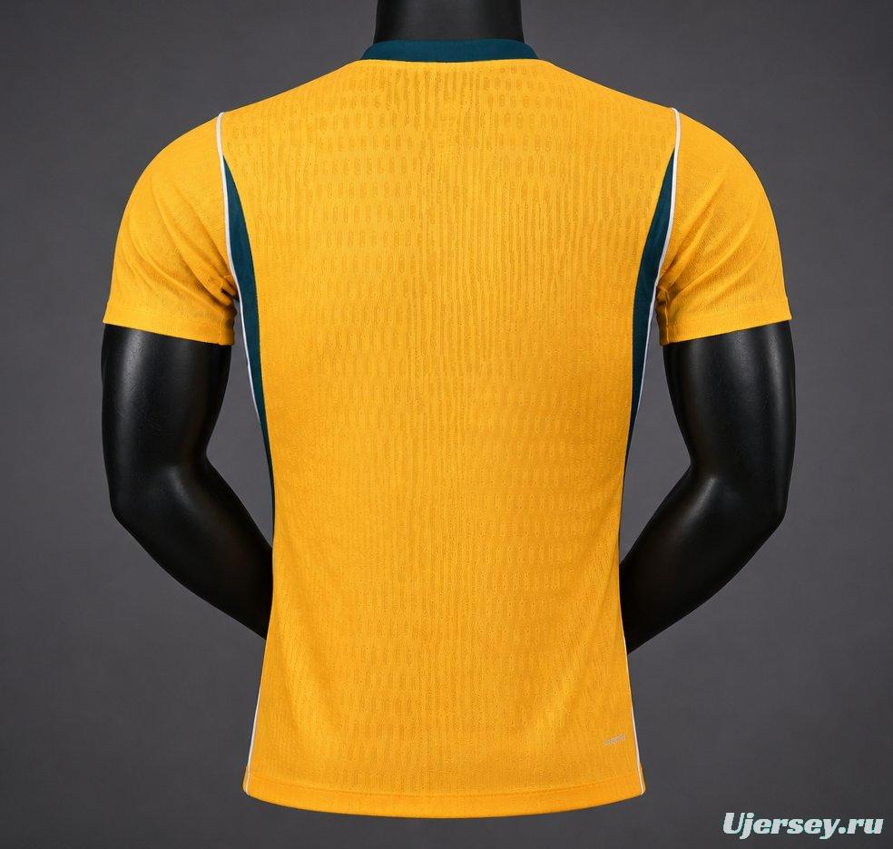 Player Version 2026 Australia Gold with Teal Collar Home Jersey
