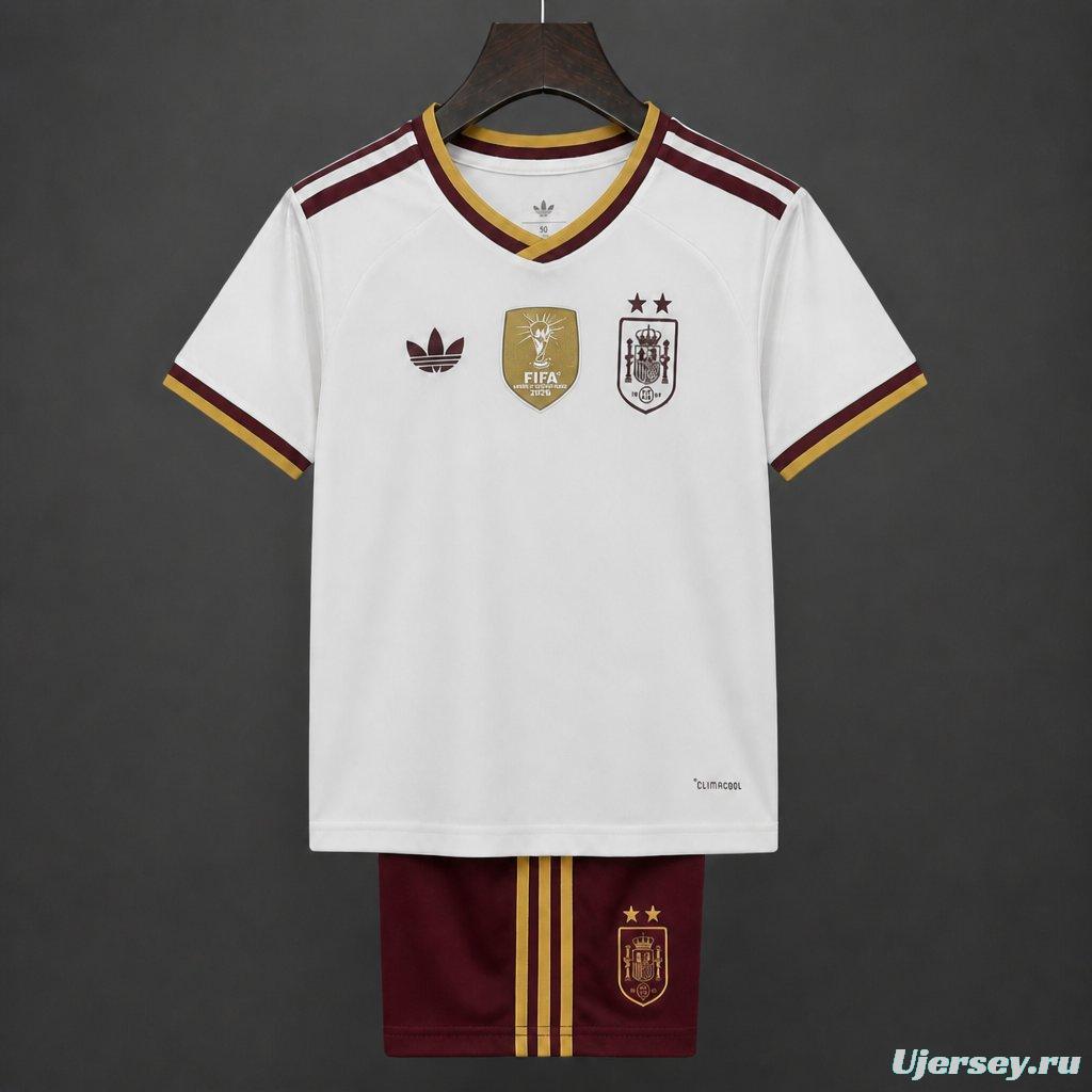 2 Star 2026 Kids Spain Away White Jersey With Champion Patch