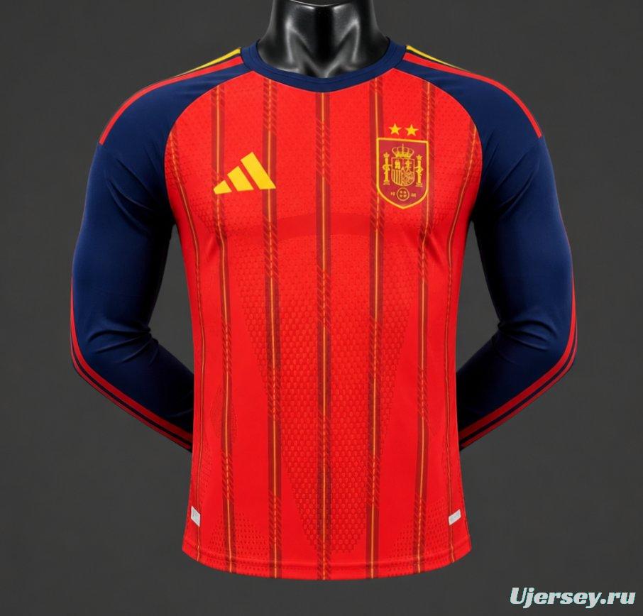 Player Version 2 Star 2026 Spain Home Long Sleeve Jersey With Champion Patch