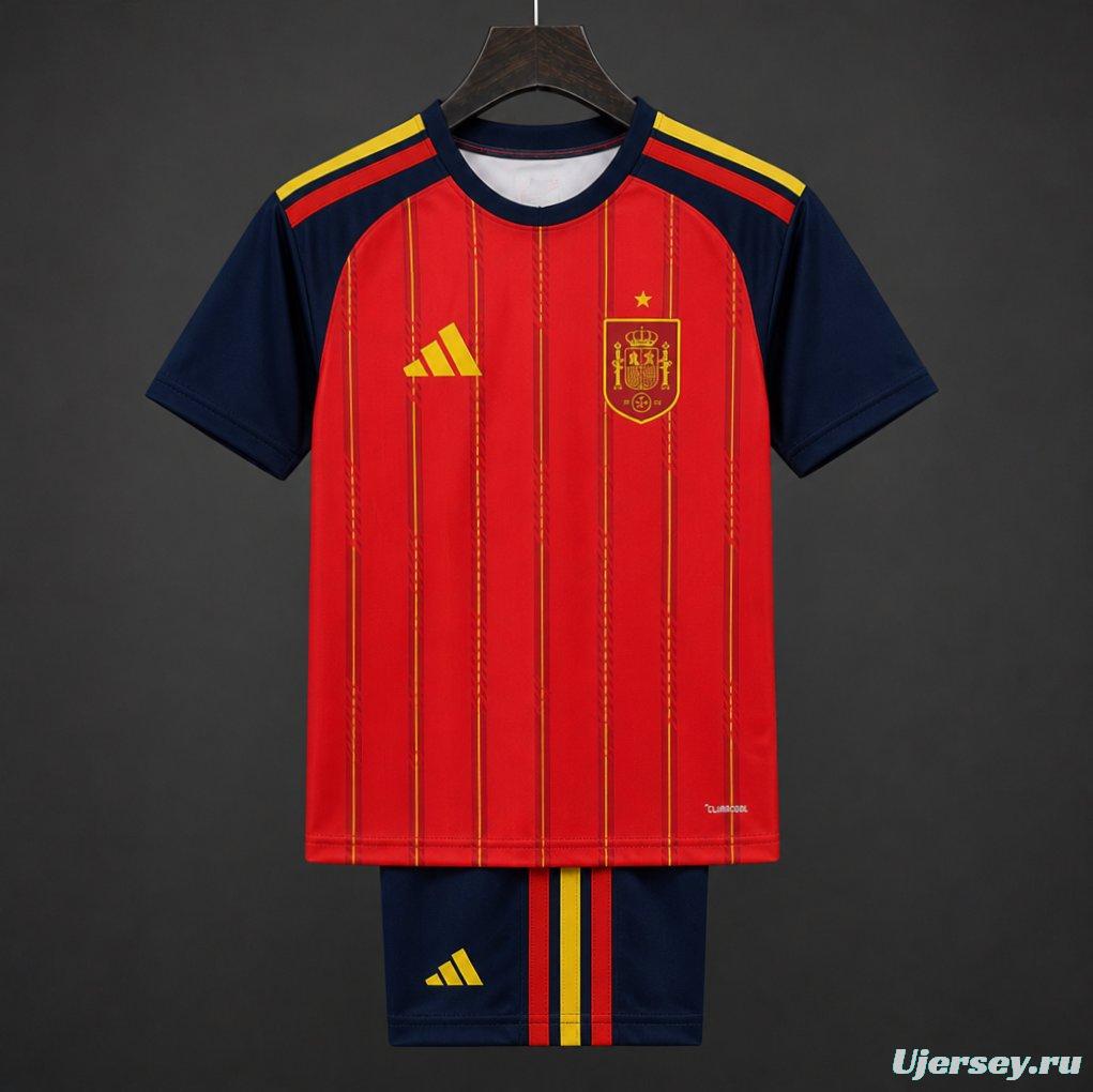 2 Star 2026 Kids Spain Home Jersey With Champion Patch